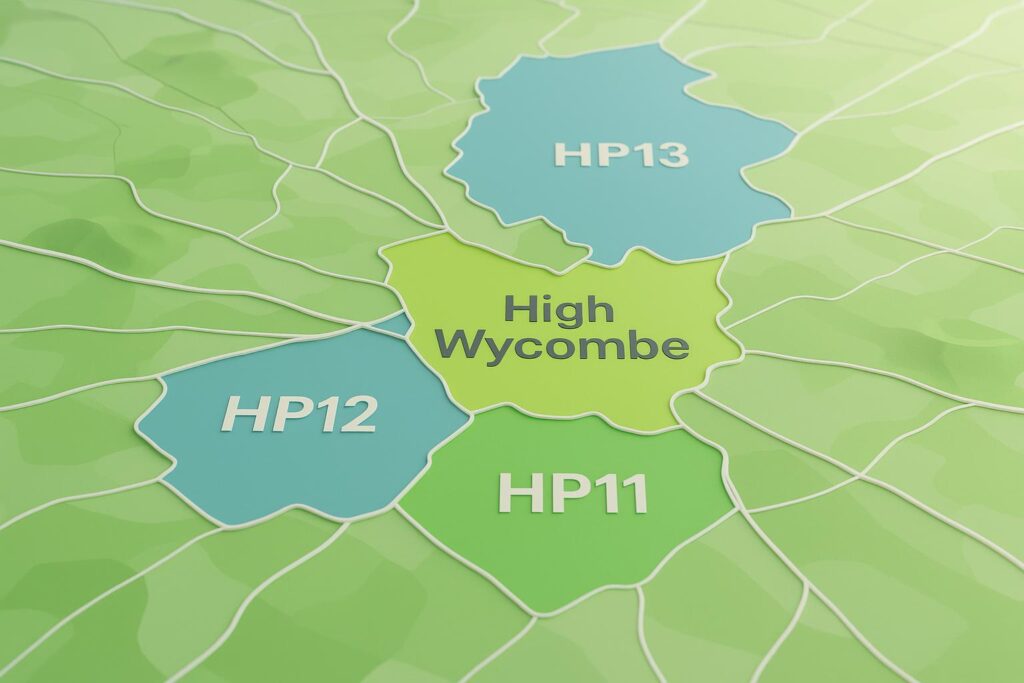 Map of High Wycombe showing carpet cleaning coverage in HP11–HP12-HP13